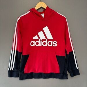 Adidas Pullover Hoodie 3 Stripes Red/Black Color Kids/Boys Sz Large Activewear